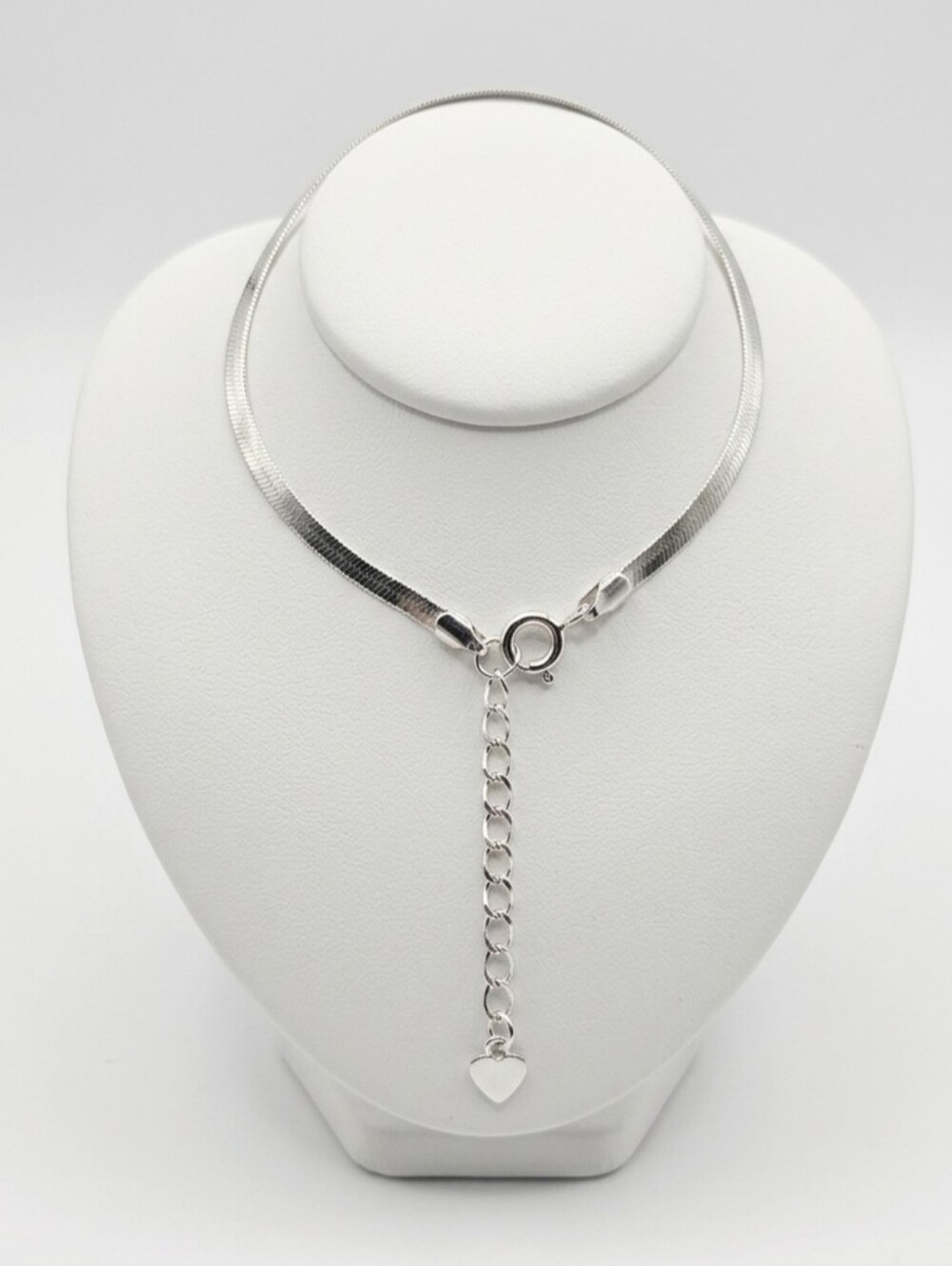 925 Sterling Silver Herringbone Bracelet with Heart Extension [6-8"]
